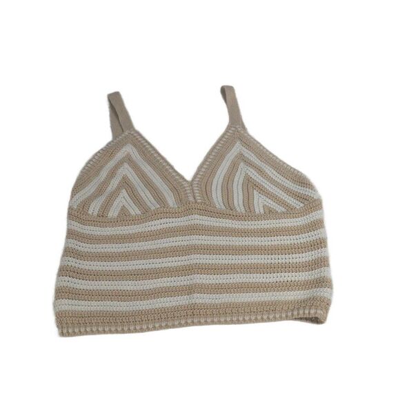 No Comment Crocheted Tank Top Tan and White Size Medium - Picture 1 of 3